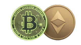 Bitcoin- und Ethereum-Krypto-Emblem in Neon-Lime - Golazzo Krypto-Zahlung