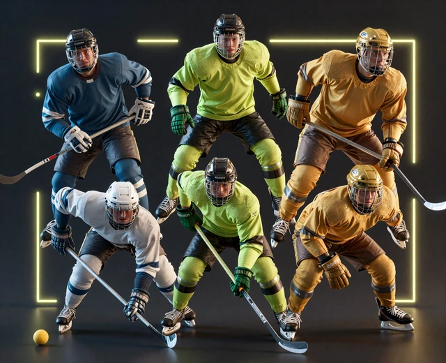 Collage aus Fu&szlig;ball-, Eishockey-, Basketball- und Baseball-Icons auf Neon-Hintergrund - Golazzo Early Payout Sportarten