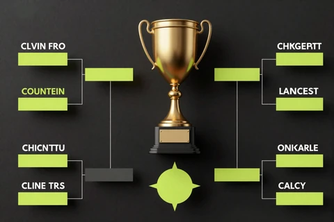 K.-o.-Bracket mit goldenem Pokal in Neon-Lime - Golazzo Cups