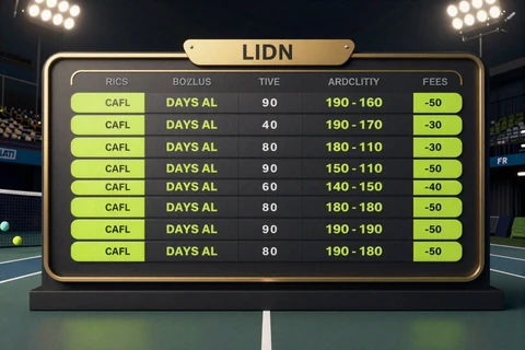 Tennis-Court mit Live-Quoten-Panel in Neon-Lime - Golazzo Live-Wetten Tennis