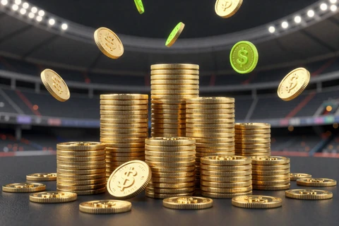 Regnende Goldm&uuml;nzen mit Neon-Lime-Glow - Golazzo Casino Cashback bis 15 Prozent
